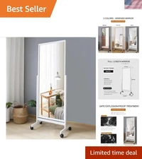 Swivel Adjustable Full Length Mirror on Wheels, Mobile Wood Frame Cheval Bedr...