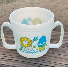 VTG Playtex 1997 Two Handle Sippy Cup Flower Sunflower Butterfly Pink Blue Bugs