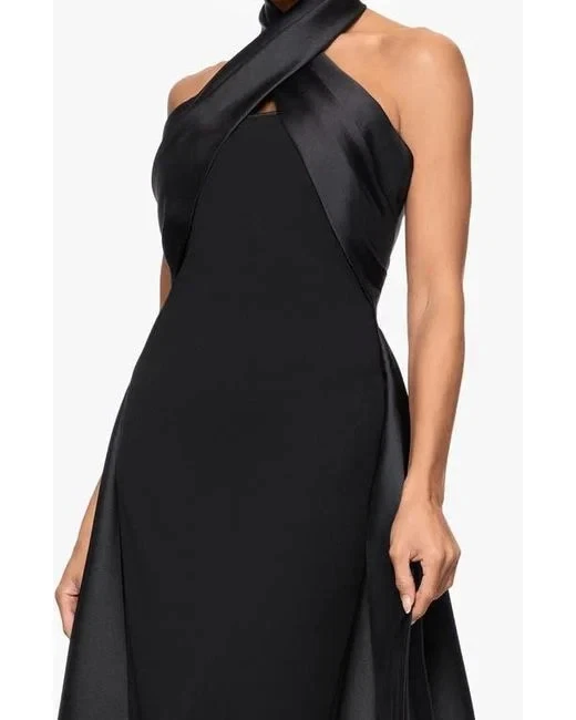 Betsy & Adam Black Twist Halter Neck Mikado Scuba Crepe Gown Size 6 $329 - Image 4 of 4