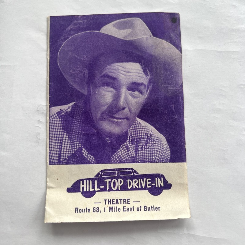 Vtg.50’s Hill -Top Drive-In Route 68 1 Mile East Of Butler Pa Paper Card Program