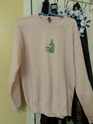 Plankton SpongeBob Pink Embroidered Pullover Crew Neck Cotton Blend Sweater