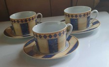 3 R&B Flirt Kaffeetassen mit Untertasse French Vanilla blau/gelb gebraucht