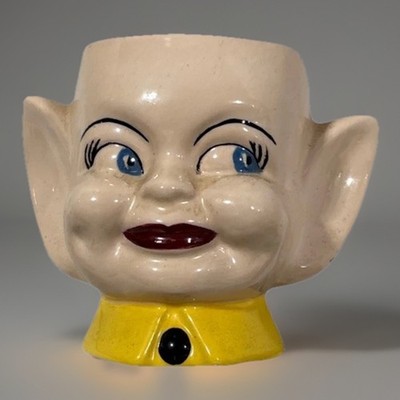 Vintage 50 s Pixie Elf Pottery Sugar Bowl Or Planter 3.25  H X 2.5 W