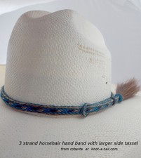 Horsehair Cowboy hat band: side tassel, TURQUOISE-Cinnamon, adjustable, Beauty