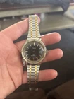 Vintage Timex Two Tone Mechanical Wind-up Analog Men's Watch Black Dial Date