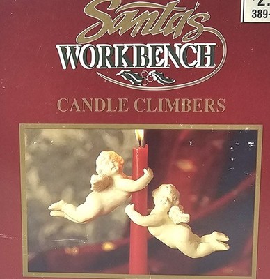 Vintage 1997 Santa's Workbench 2 Jade Porcelain Candle Climbers Cherubs With Box