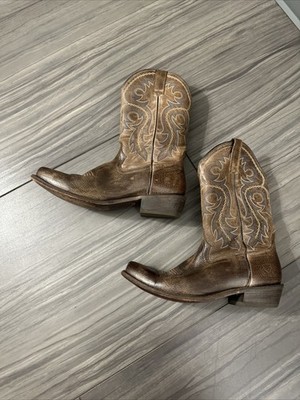 Ariat Brown Leather Western Pull On Blue Stitch Boots Men