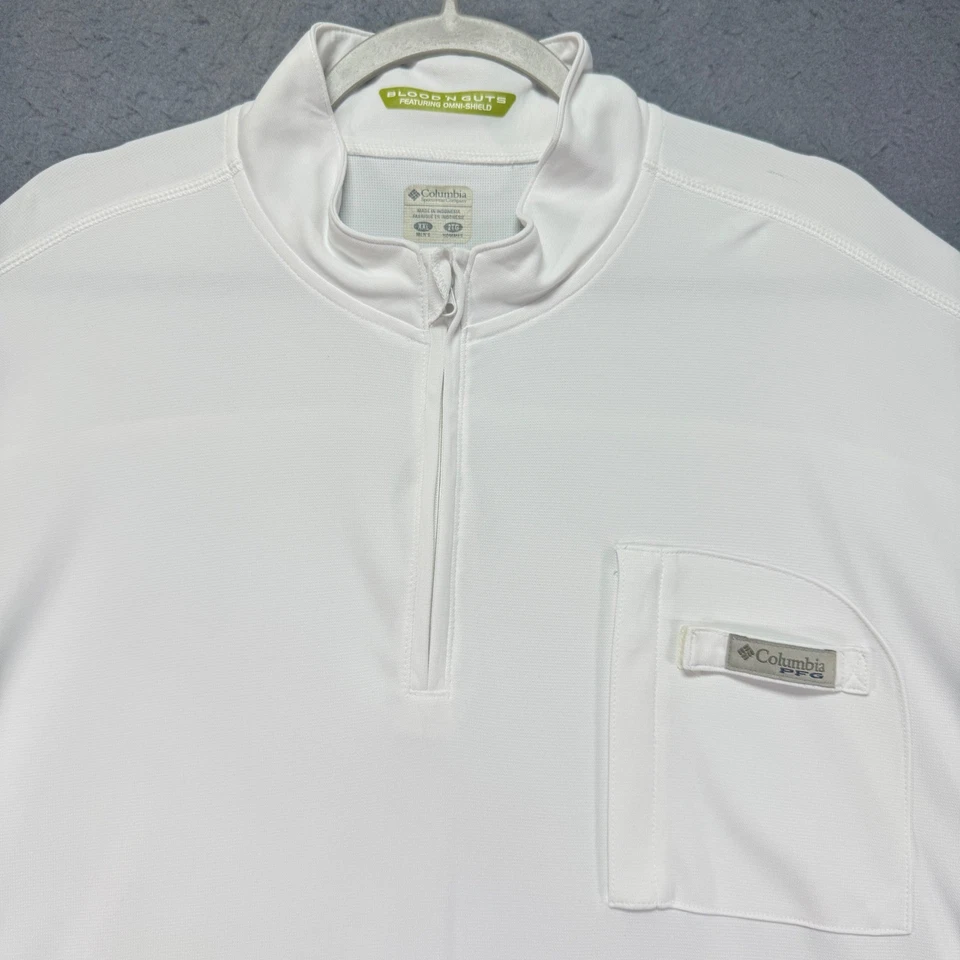 Camisa de pesca Columbia XXL para hombre blanca sangre y tripas manga larga cuarto cremallera Foto 2 de 4