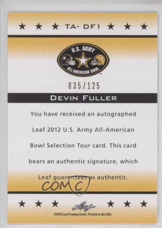2012 Leaf US Army All-American Bowl Selection Tour /125 Devin Fuller Auto - Image 2 of 2