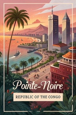 Vibrant Pointe-Noire, Congo Travel Poster - Exotic African Cityscape Art Print A
