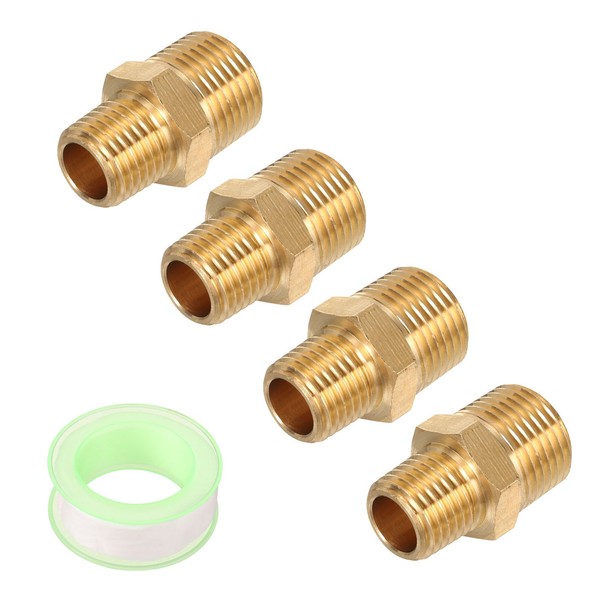 4 StüCk Sechskant-Nippel Messing Rohrfitting 1/4 Npt MäNnlich X 3/8 Npt MäNnlich-image