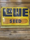 LOWE SEED TIN SIGN Embossed Vintage Farm Decor Lake House Corn Feed Advertising