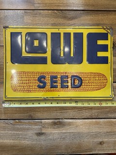 LOWE SEED TIN SIGN Embossed Vintage Farm Decor Lake House Corn Feed Advertising