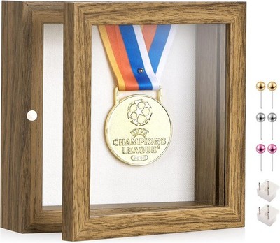 5X5 Small Shadow Box Frame with Linen Back - Sturdy Rustic Memory Display Case o
