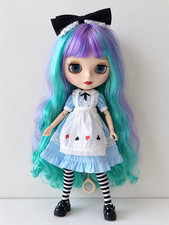 12'' Nude Blythe Doll Custom Jointed Body White Skin Matte Face Blue Purple Hair