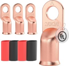 UL Listed 2/0 AWG 3/8 Inch Battery Cable Lugs Copper Heat Shrink Ring Terminals