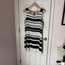Alice + Olivia Black/White Women's Sleeveless Striped Sequin Silk Dress Sz 10