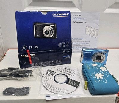 Olympus FE-46 12MP Digital Camera Blue w/Box, Manual, Case