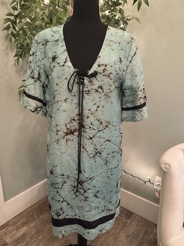 St. Roche Green Hand dyed Batik 100% Silk Tunic Dress NWOT Artsy Festival Boho M