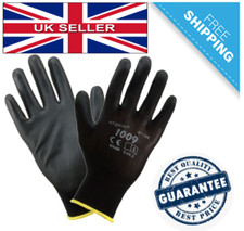 BLACK NYLON PU GRIP SAFETY WORK GLOVES BUILDERS GARDENING MECHANIC