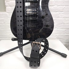 Eyelet  Grommet Buckle Guitar Strap Genuine Black Leather Punk Rock Made In USA