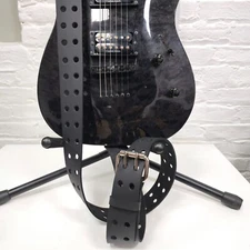 Eyelet  Grommet Buckle Guitar Strap Genuine Black Leather Punk Rock Made In USA