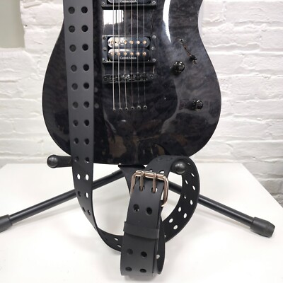 Eyelet  Grommet Buckle Guitar Strap Genuine Black Leather Punk Rock Made In USA