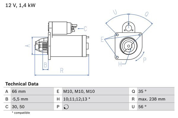 Démarreur BOSCH 0986018310 pièce de rechange pour Fiat Citroën