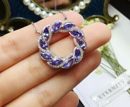 2,40 kt Marquise-Schliff Lab Created blauer Tansanit Anhänger in 14 K Weißgold vergoldet - Bild 2 von 7