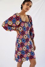 Farm Rio Crochet Floral Mini Dress Size M Hand Made Square Neck Boho