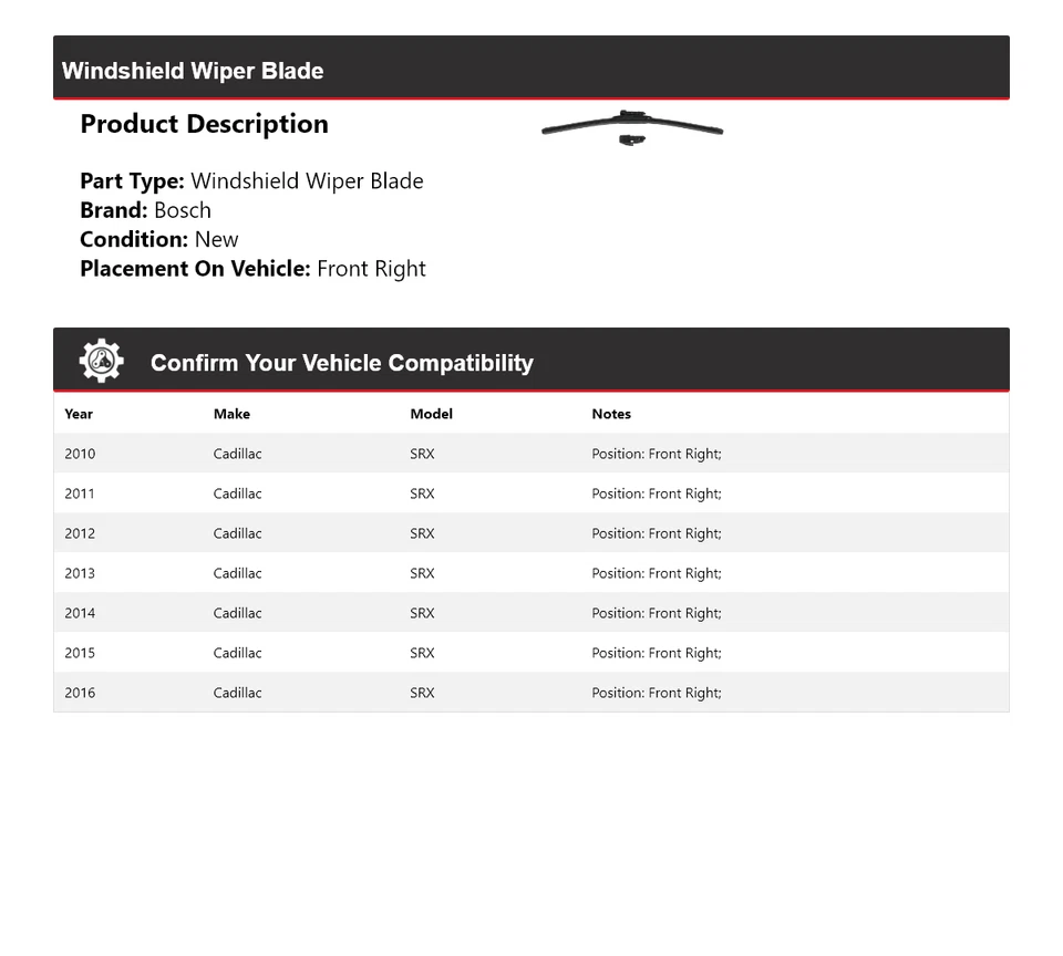 Limpiaparabrisas delantero derecho Evolution para Cadillac SRX 2010-2016 Bosch Foto 2 de 4