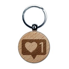 Like Heart Plus One Engraved Wood Round Keychain Tag Charm