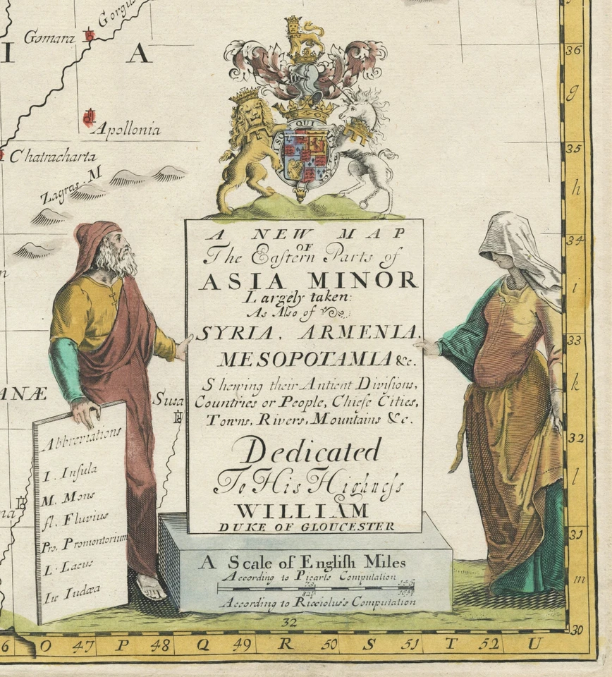 Mapa "Un nuevo mapa de las partes orientales de Asia Menor" (Tierra Santa) E. Wells, 1704 Foto 3 de 4
