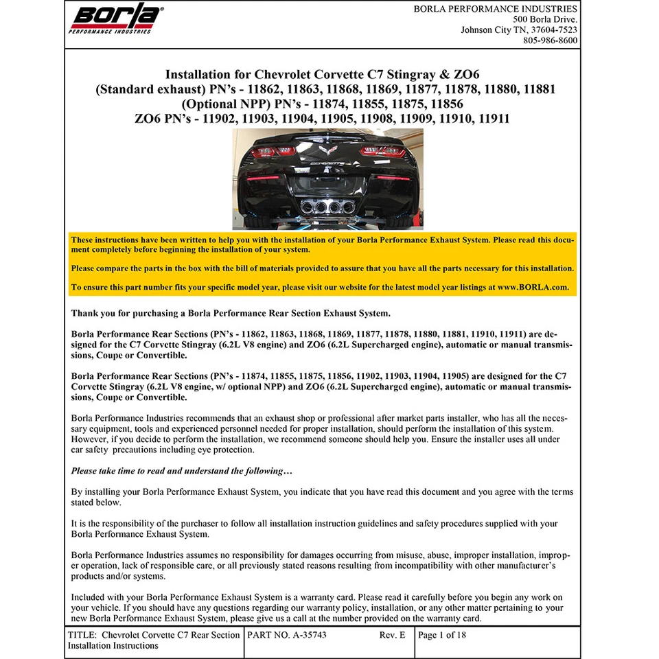 Escape trasero eje Borla 11863CB ATAK para Chevrolet Corvette C7 2014-2019 6,2 L V8 Foto 3 de 4