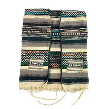 Vintage 70s Mexican Serape Vest Southwestern Woven Pockets Fringe Size XS