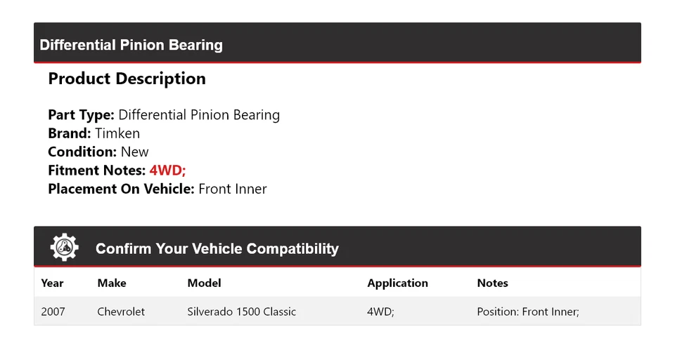 Cojinete de piñón diferencial clásico Timken para Chevrolet Silverado 1500 2007 Foto 2 de 4