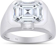 3.50ct Emerald Cut Lab Created Moissanite Signet Engagement Ring Sterling Silver