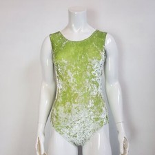 Vintage 90s Pelle Activewear Green Crush Velvet Leotard L