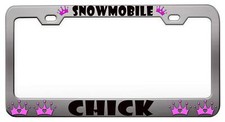 Snowmobile Chick Girly Steel License Plate Frame Car Suv S8