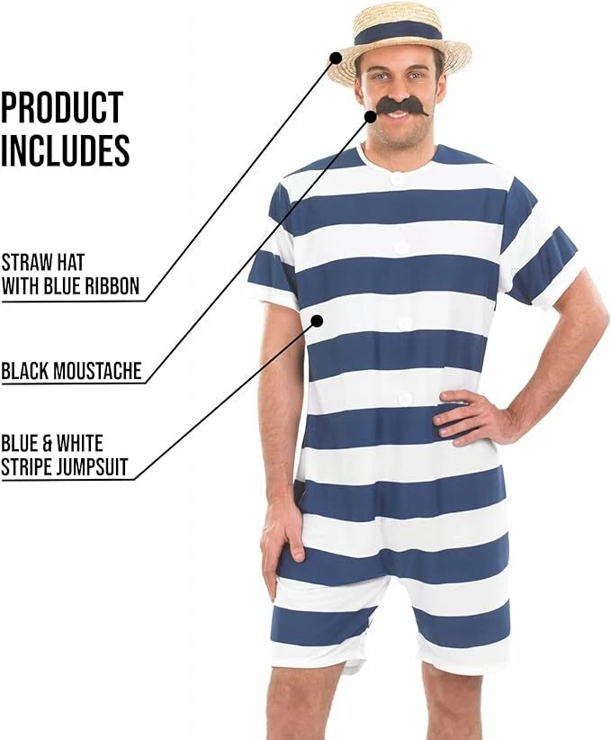 Мужская синий 1920 купальный костюм костюм + шляпа Tash старый таймер пляж ханк купальник - Изображение 3 из 4