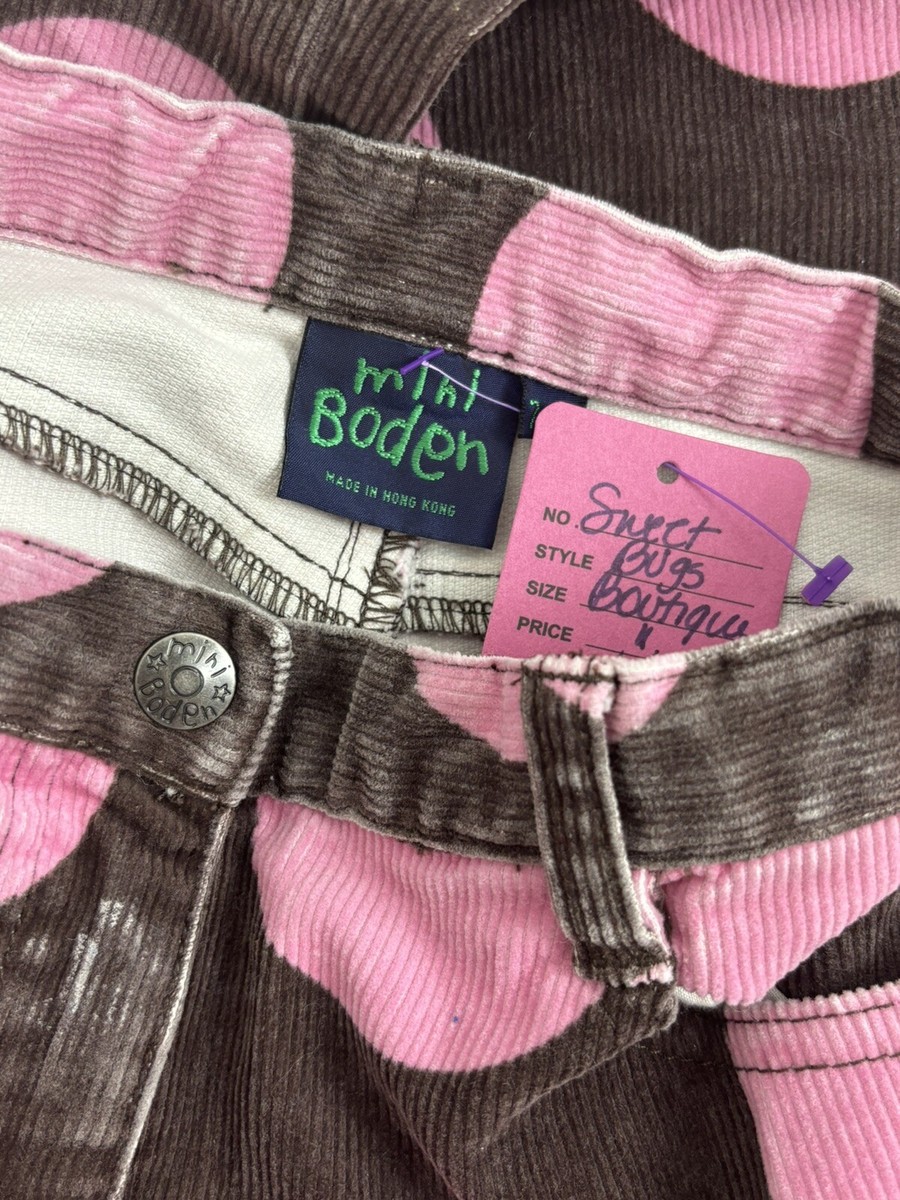 Girls Sz 7-8y MINI BODEN Brown Pink Polka Dot Corduroy Cargo Pants