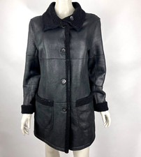 Werner Christ Leather Coat Shearling Soft Lambskin Jacket Pockets Black Women 40