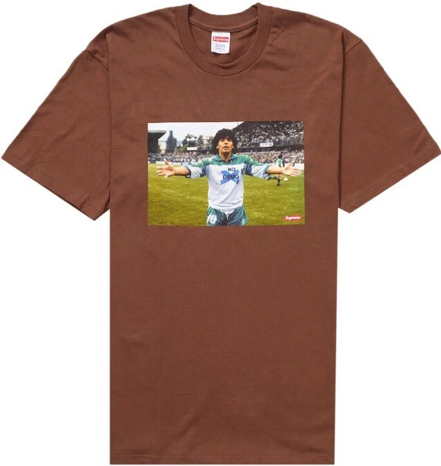 SUPREME Maradona Logo Tee Top manches courtes en coton marron T Shirt SS24 Taille XXL