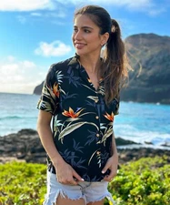 Vintage Paradise Found Hawaiian Shirt Bamboo Paradise Button Front Medium