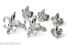 New Silver tone Fleur De Lis cufflinks and studs  Mardi Gras Saints Fan USA Box