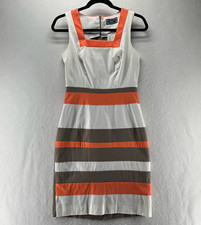 Chopin Dress Size 42 US 6 Sheath Striped Sleeveless Stretch Cotton White Orange