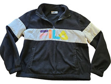 FILA Women's Size XL Pullover Fleece Sweatshirt 1/4 Zip LOGO Black White Comfort