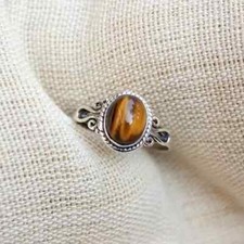 Tiger Eye Gemstone Ring Sterling 925 Silver Jewelry Women Gift Jewelry Ring