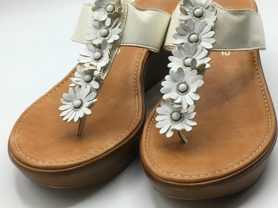 Zapatero Italiano 10 M Para Mujer Blanco 3" Tacones de Cuña Mula Chanclas Margarita Zapatos Foto 4 de 4