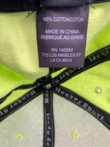 Monkey Sport Skater Hat Cap Size L/XL Stretch by Pepper Foster Lime Green White - Picture 7 of 7